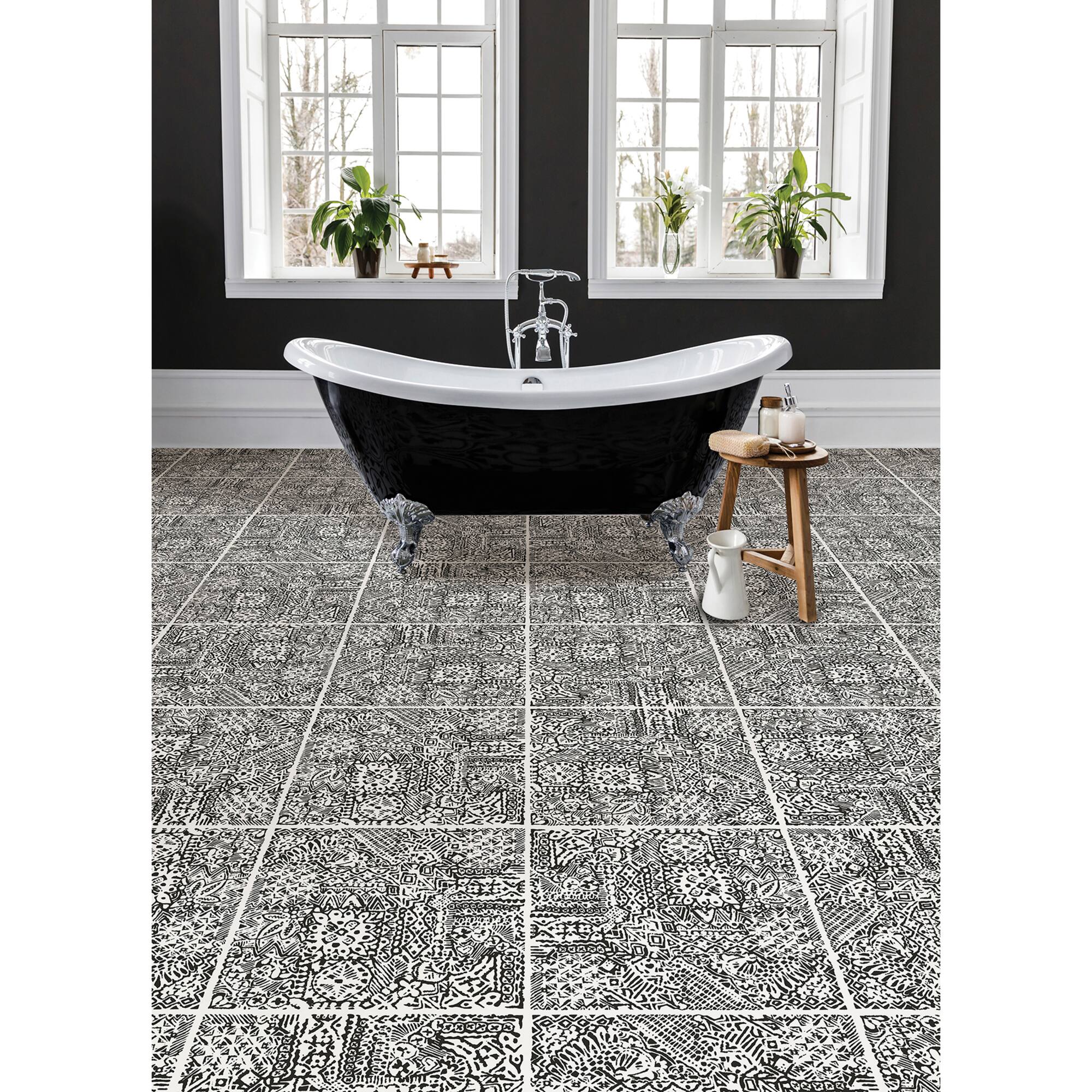 FloorPops Reo Charcoal Peel & Stick Floor Tiles